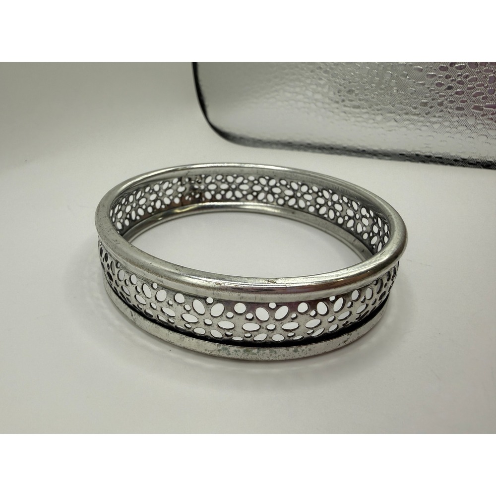 Silver Tone Perforated Cutout Metal Bangle Bracelet Retro Dark Academia Glam